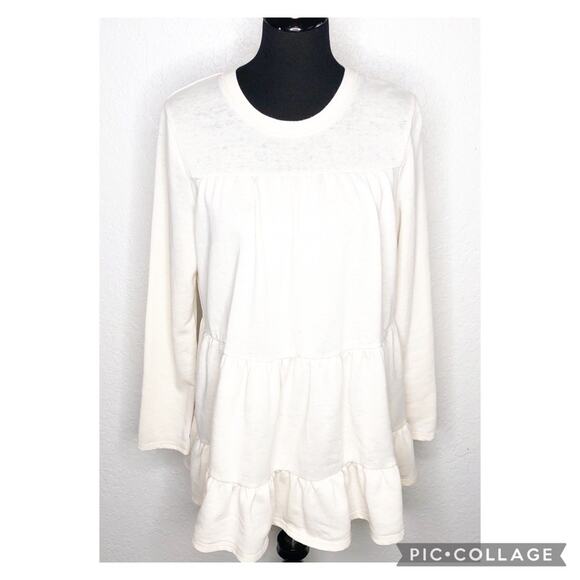 Anthropologie Saturday Sunday cream tiered ruffle knit top size Medium - Picture 1 of 13